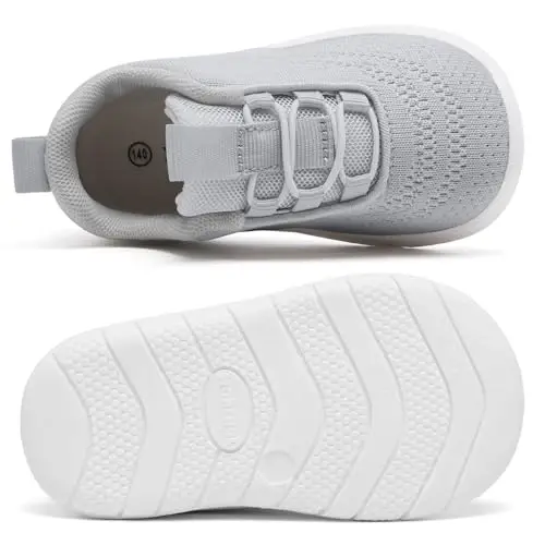 MORENDL yuradigan bolalar uchun slip-on krossovkalar, sirpanmaydigan, nafas oladigan, unisex pushti to'rli atletik krossovkalar, chaqaloqlar uchun yugurish poyafzallari - 4