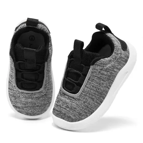 MORENDL Yuradigan chaqaloqlar uchun slip-on krossovkalar, sirpanmaydigan, nafas oladigan, unisex pushti to'rli atletik krossovkalar, chaqaloqlar uchun yugurish poyafzallari - 2