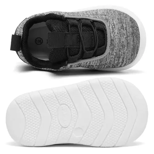 MORENDL Yuradigan chaqaloqlar uchun slip-on krossovkalar, sirpanmaydigan, nafas oladigan, unisex pushti to'rli atletik krossovkalar, chaqaloqlar uchun yugurish poyafzallari - 4