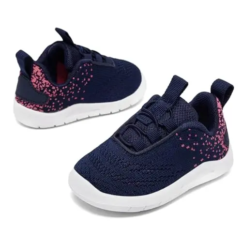 MORENDL Yuradigan yoshdagi slip-on krossovkalar, chaqaloq yurish poyafzallari, sirpanmaydigan, nafas oladigan, unisex pushti to'rli atletik krossovkalar, chaqaloqlar uchun yugurish poyafzallari - 3