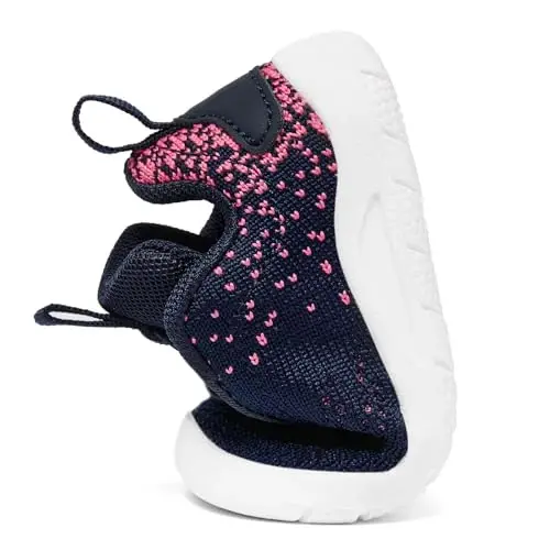 MORENDL Yuradigan yoshdagi slip-on krossovkalar, chaqaloq yurish poyafzallari, sirpanmaydigan, nafas oladigan, unisex pushti to'rli atletik krossovkalar, chaqaloqlar uchun yugurish poyafzallari - 5