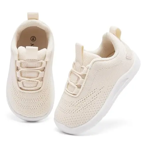 MORENDL Toddler Slip On Sneakers Baby Walking Shoes Non-Slip Breathable Unisex Pink Mesh Lace-Up Athletic Sneakers Infant Running Shoes - 2