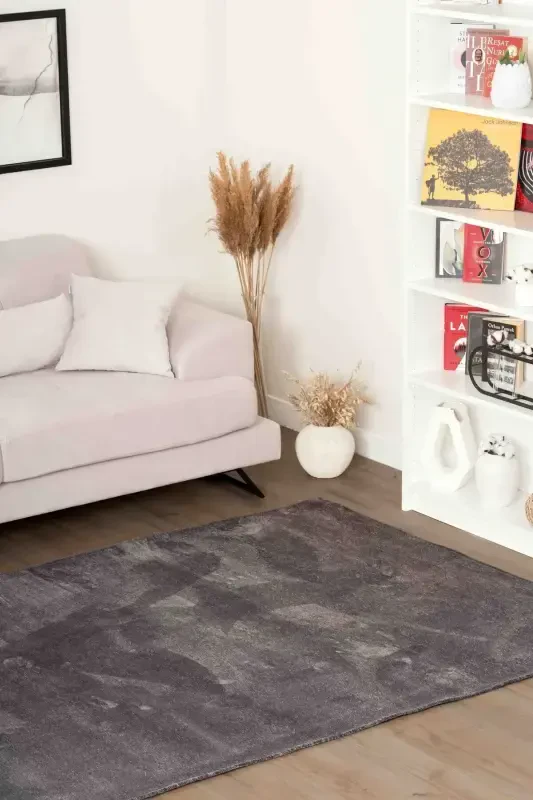 Moreno Viscose Woven Rug Non-Slip Base Washable Anthracite Kitchen Rug 1131-Anthracite - 6