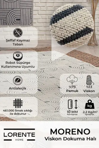 Moreno Вискон Плетеный Ковер Нескользящая Основа Моющийся Светло-Кремовый Кухонный Ковер 1135-Светло-Кремовый - 7