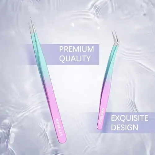 MORGLES 5 PCS Lash Tweezers Set for Eyelash Clusters, High Precision Eyelash Tweezers for Lash Extensions for Professional Artists, Beginners - 5