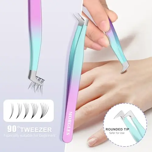 MORGLES 5 PCS Lash Tweezers Set for Eyelash Clusters, High Precision Eyelash Tweezers for Lash Extensions for Professional Artists, Beginners - 6