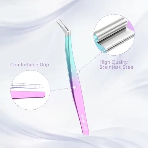 MORGLES 5 PCS Lash Tweezers Set for Eyelash Clusters, High Precision Eyelash Tweezers for Lash Extensions for Professional Artists, Beginners - 4