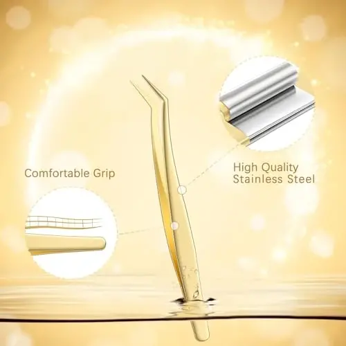 MORGLES Golden Lash Tweezers Set, 5 PCS Professional Eyelash Tweezers for Eyelash Extensions for Beginners & Lash Artists - 2