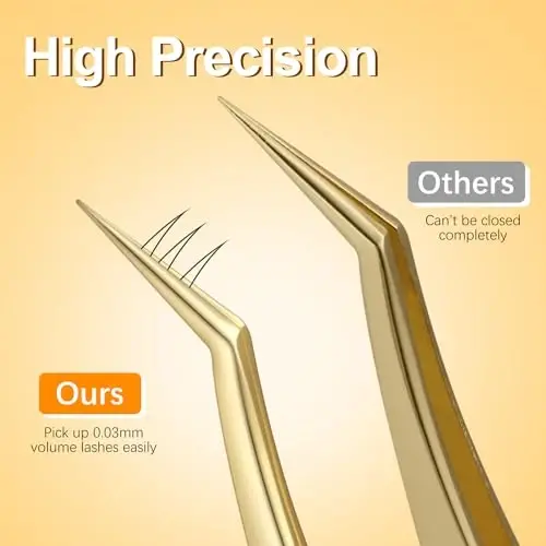 MORGLES Golden Lash Tweezers Set, 5 PCS Professional Eyelash Tweezers for Eyelash Extensions for Beginners & Lash Artists - 3