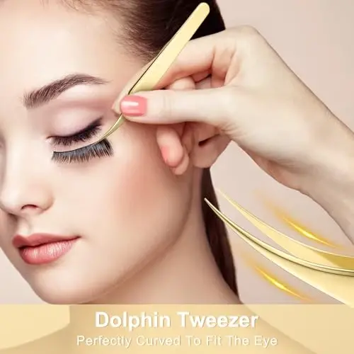 MORGLES Golden Lash Tweezers Set, 5 PCS Professional Eyelash Tweezers for Eyelash Extensions for Beginners & Lash Artists - 7