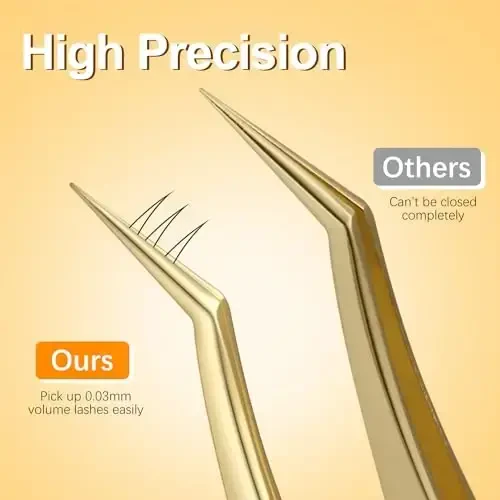 MORGLES Golden Lash Tweezers Set, 5 PCS Professional Eyelash Tweezers for Eyelash Extensions for Beginners & Lash Artists - 3