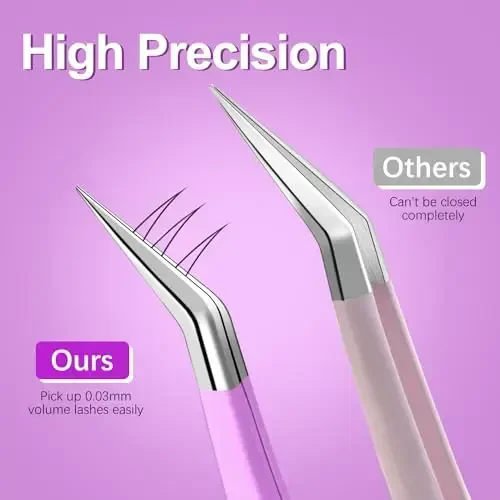 MORGLES Straight & Curved Lash Tweezers for Eyelash Extensions, 5 Pcs Precision Eyelash Tweezers for False Lashes, Lash Applicator Tool for Women Beginners - 2
