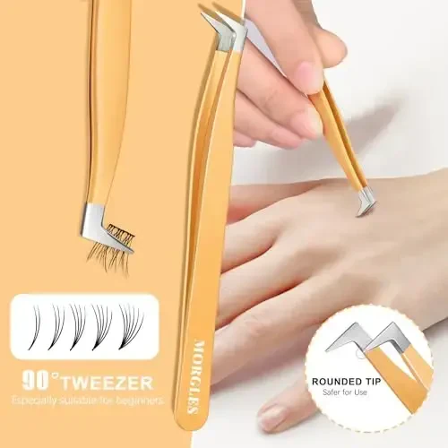 MORGLES Straight & Curved Lash Tweezers for Eyelash Extensions, 5 Pcs Precision Eyelash Tweezers for False Lashes, Lash Applicator Tool for Women Beginners - 4