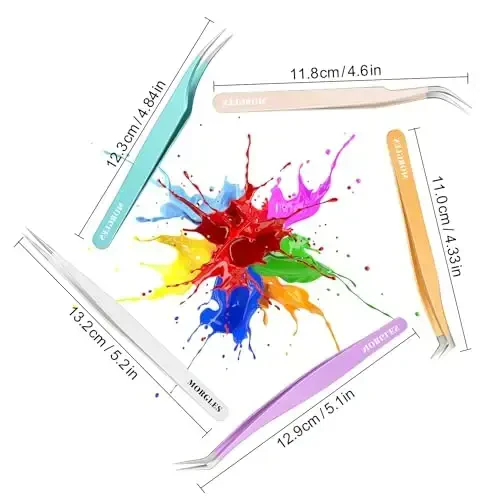 MORGLES Straight & Curved Lash Tweezers for Eyelash Extensions, 5 Pcs Precision Eyelash Tweezers for False Lashes, Lash Applicator Tool for Women Beginners - 7