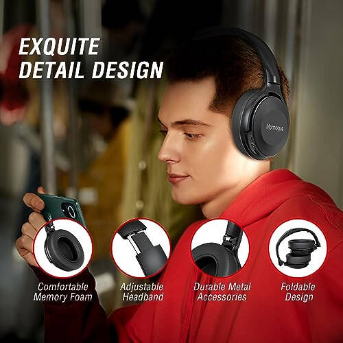 MORMOQUE BH005 Over Ear Headphones, Wireless Bluetooth Head Phones, HiFi Stereo Deep Bass, Foldable and Retractable Built-in Mic Hands Free Calls, for iPhone, iPad, Laptop, Mobile Phones, Desktop Computer - 4