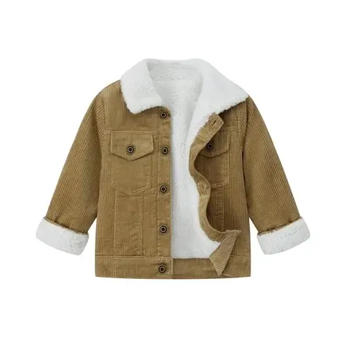 Morubut Toddler Boy Winter Thick Corduroy Coat Baby Boys Sherpa Lined Jacket Outwear - 1