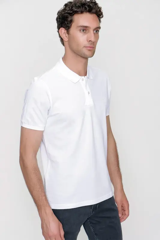 Morven Erkek Beyaz Basic Polo Yaka Dynamic Fit T-Shirt - 2