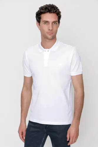 Morven Erkek Beyaz Basic Polo Yaka Dynamic Fit T-Shirt 