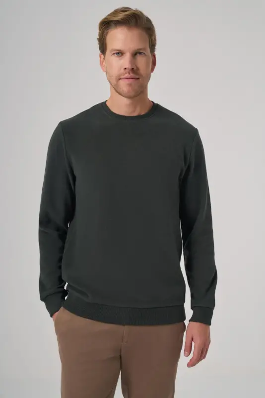 Morven Erkek Haki Trend Bisiklet Yaka Sweatshirt - 1