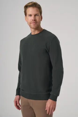 Morven Erkek Haki Trend Bisiklet Yaka Sweatshirt - 2