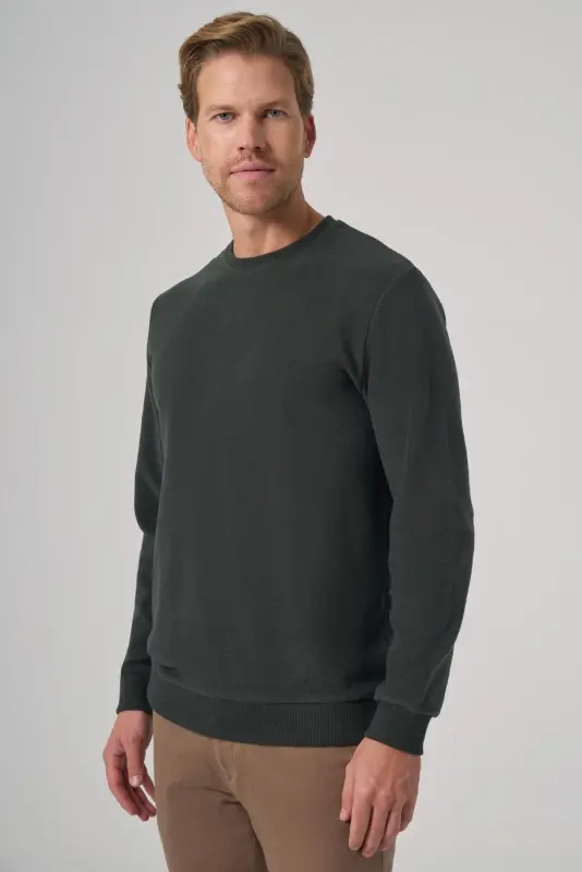 Morven Erkek Haki Trend Bisiklet Yaka Sweatshirt - 2