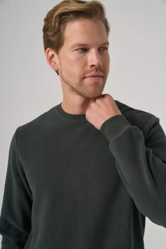 Morven Erkek Haki Trend Bisiklet Yaka Sweatshirt - 3