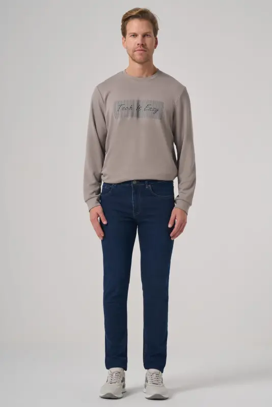Morven Erkek Koyu Mavi Denim 5 Cep Slim Fit Jean Kot Pantolon - 4