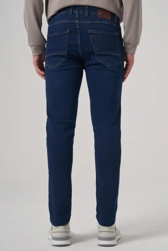 Morven Erkek Koyu Mavi Denim 5 Cep Slim Fit Jean Kot Pantolon - 5