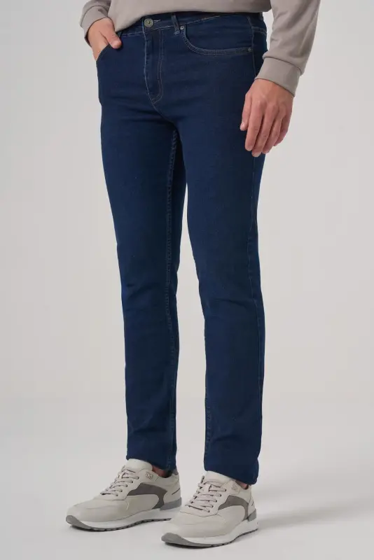 Morven Erkek Koyu Mavi Denim 5 Cep Slim Fit Jean Kot Pantolon - 4