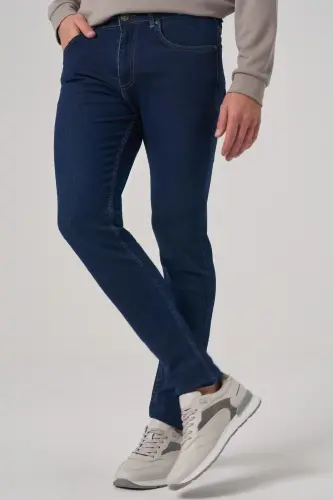 Morven Erkek Koyu Mavi Denim 5 Cep Slim Fit Jean Kot Pantolon - 5