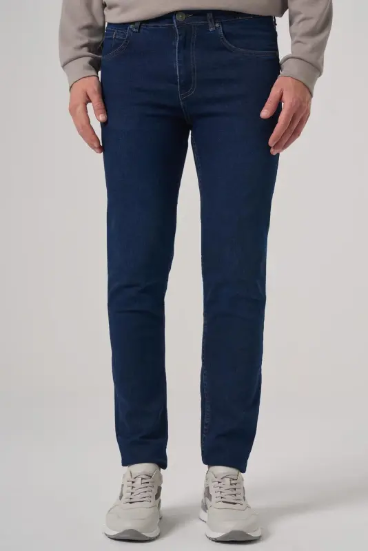 Morven Erkek Koyu Mavi Denim 5 Cep Slim Fit Jean Kot Pantolon - 6