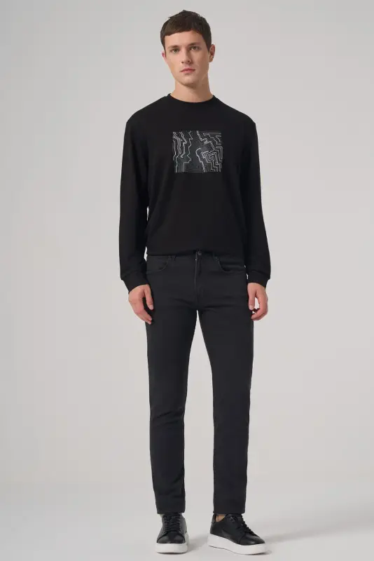 Morven Erkek Siyah Denim 5 Cep Slim Fit Jean Kot Pantolon - 3