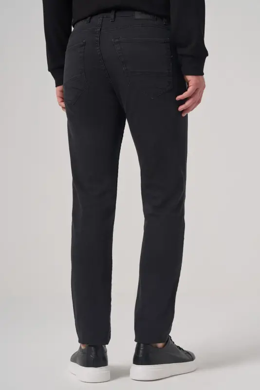Morven Erkek Siyah Denim 5 Cep Slim Fit Jean Kot Pantolon - 4