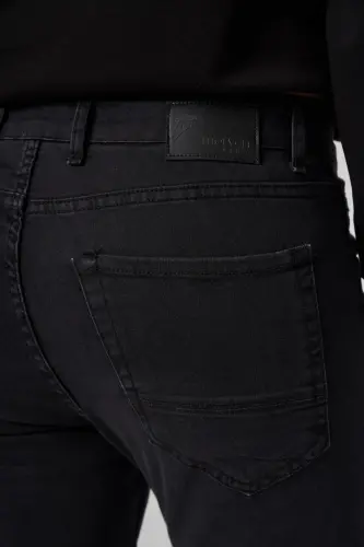 Morven Erkek Siyah Denim 5 Cep Slim Fit Jean Kot Pantolon - 5