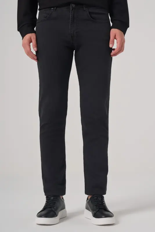 Morven Erkek Siyah Denim 5 Cep Slim Fit Jean Kot Pantolon - MORVEN
