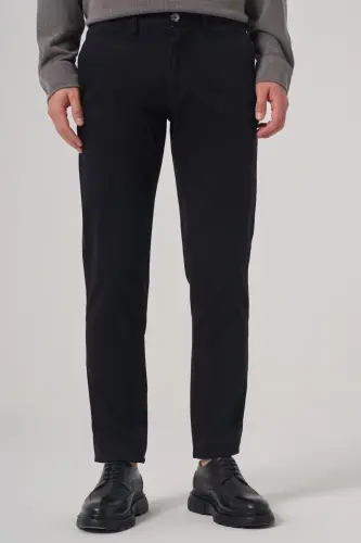 Morven Erkek Siyah Pamuk Trend Slim Fit Chino Pantolon 
