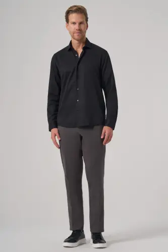Morven Erkek Siyah Trend Slim Fit İtalyan Yaka Gömlek - 4