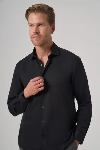 Morven Erkek Siyah Trend Slim Fit İtalyan Yaka Gömlek - MORVEN (1)