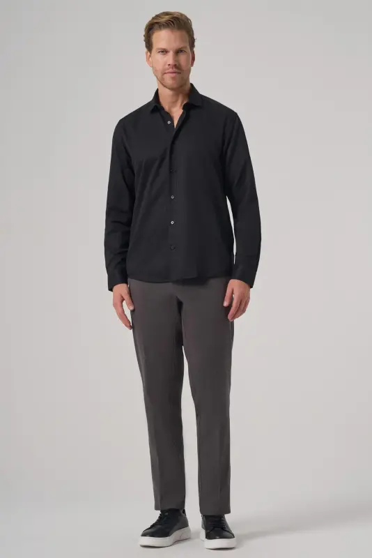 Morven Erkek Siyah Trend Slim Fit İtalyan Yaka Gömlek - 4