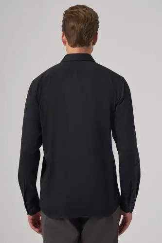 Morven Erkek Siyah Trend Slim Fit İtalyan Yaka Gömlek - 5