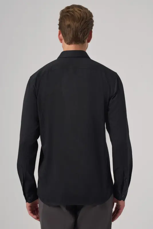 Morven Erkek Siyah Trend Slim Fit İtalyan Yaka Gömlek - 5