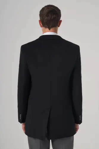 Morven Erkek Siyah Yünlü Düz Dynamic Fit Sivri Yaka Kaban - 5