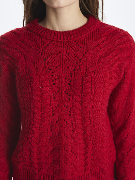 Moscow - Bike Neck Soft Textured Braid Pattern Knit Sweater - Red - 4