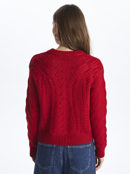 Moscow - Bike Neck Soft Textured Braid Pattern Knit Sweater - Red - 5