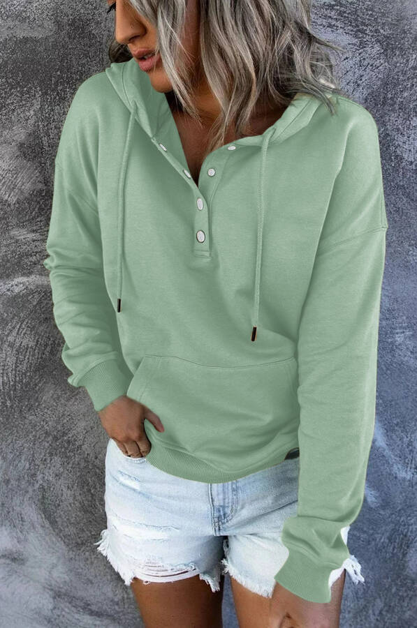 MOSHU Women's Half Button Hooded Sweatshirt with Pocket - 12