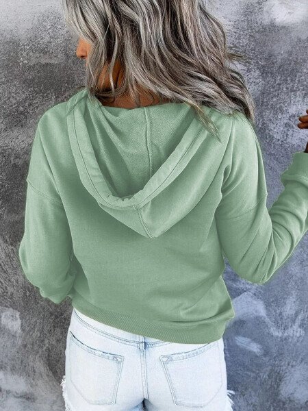 MOSHU Women's Half Button Hooded Sweatshirt with Pocket - 13