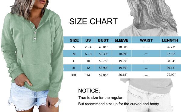 MOSHU Women's Half Button Hooded Sweatshirt with Pocket - 14