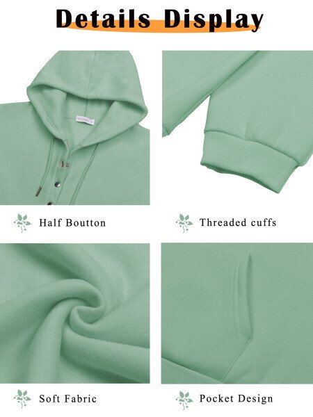 MOSHU Women's Half Button Hooded Sweatshirt with Pocket - 15