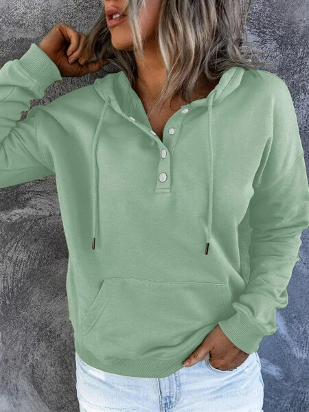 MOSHU Women's Half Button Hooded Sweatshirt with Pocket - MOSHU (1)