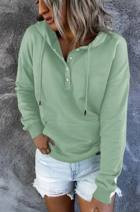 MOSHU Women's Half Button Hooded Sweatshirt with Pocket - 3